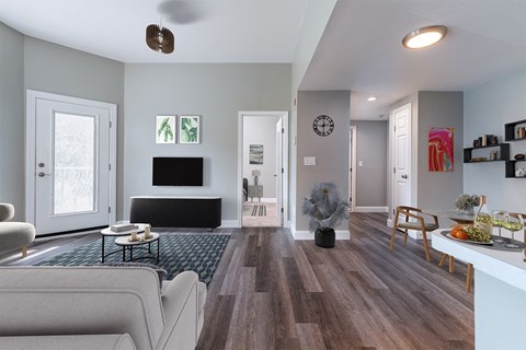 a living room with a couch and a tv